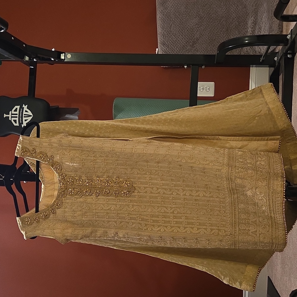 Elegant Gold Embroidered Sharara With Side Zip